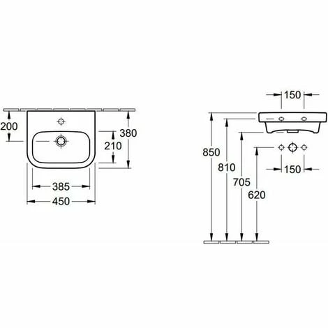 VILLEROY & BOCH V&B Architectura Wall Hung Basin with Overflow - 450mm x 380mm - 1 Tap Hole - White Alpin - 43734501 VILLEROY & BOCH V&B Architectura Wall Hung Basin With Overflow - 450mm X 380mm - 1 Tap Hole - White Alpin - 43734501 -VILLEROY & BOCH shop 57914615 2