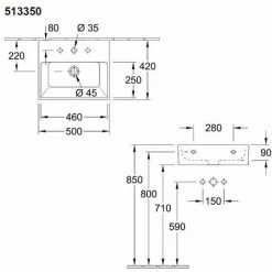 VILLEROY & BOCH V&B Memento Wall Hung Basin With Overflow - 500mm Wide - 1 Tap Hole - White Alpin - 51335001 -VILLEROY & BOCH shop 57914616 2