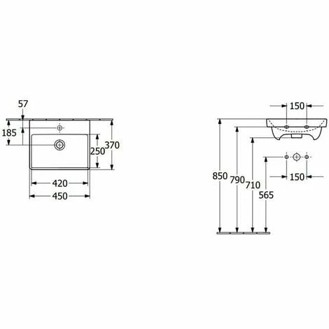 VILLEROY & BOCH V&B Avento Wall Hung Basin - 450mm Wide - 1 Tap Hole - White Alpin - 73584501 VILLEROY & BOCH V&B Avento Wall Hung Basin - 450mm Wide - 1 Tap Hole - White Alpin - 73584501 -VILLEROY & BOCH shop 57914640 2