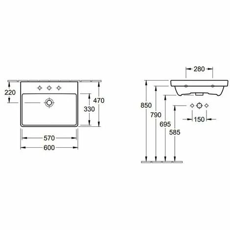 VILLEROY & BOCH V&B Avento Vanity Basin with Overflow - 600mm Wide - 1 Tap Hole - White Alpin - 41586001 VILLEROY & BOCH V&B Avento Vanity Basin With Overflow - 600mm Wide - 1 Tap Hole - White Alpin - 41586001 -VILLEROY & BOCH shop 57914838 2