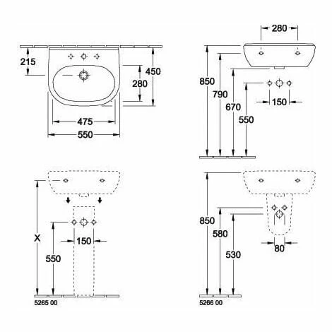 VILLEROY & BOCH V&B O.Novo Wall Hung Basin with overflow - 550mm Wide - 1 Tap Hole - White Alpin - 51605501 VILLEROY & BOCH V&B O.Novo Wall Hung Basin With Overflow - 550mm Wide - 1 Tap Hole - White Alpin - 51605501 -VILLEROY & BOCH shop 57914877 2