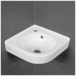 VILLEROY & BOCH V&B O.Novo Wall Hung Corner Basin With Overflow - 320mm Wide - 1 Tap Hole - White Alpin - 73103201